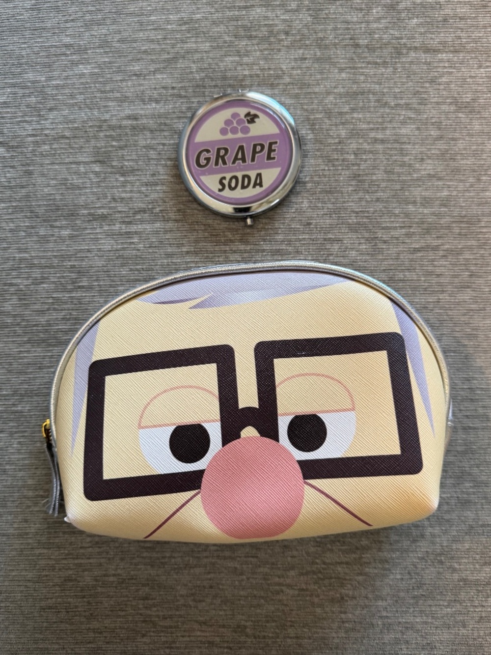 Disney Up Carl Makeup Case w/ up Grape Soda Mirrored Compact